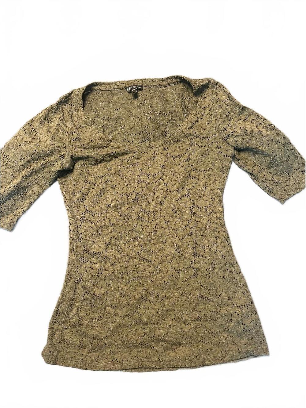 Express Y2k Women's Olive Green Lace Top, Size Small
